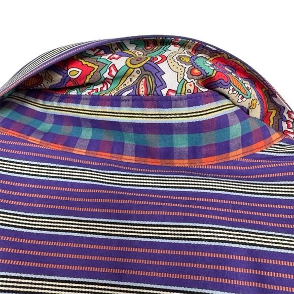 Robert Graham Purple Striped Cotton Long Sleeve Whimsical Button Down XL LSU - Picture 5 of 9